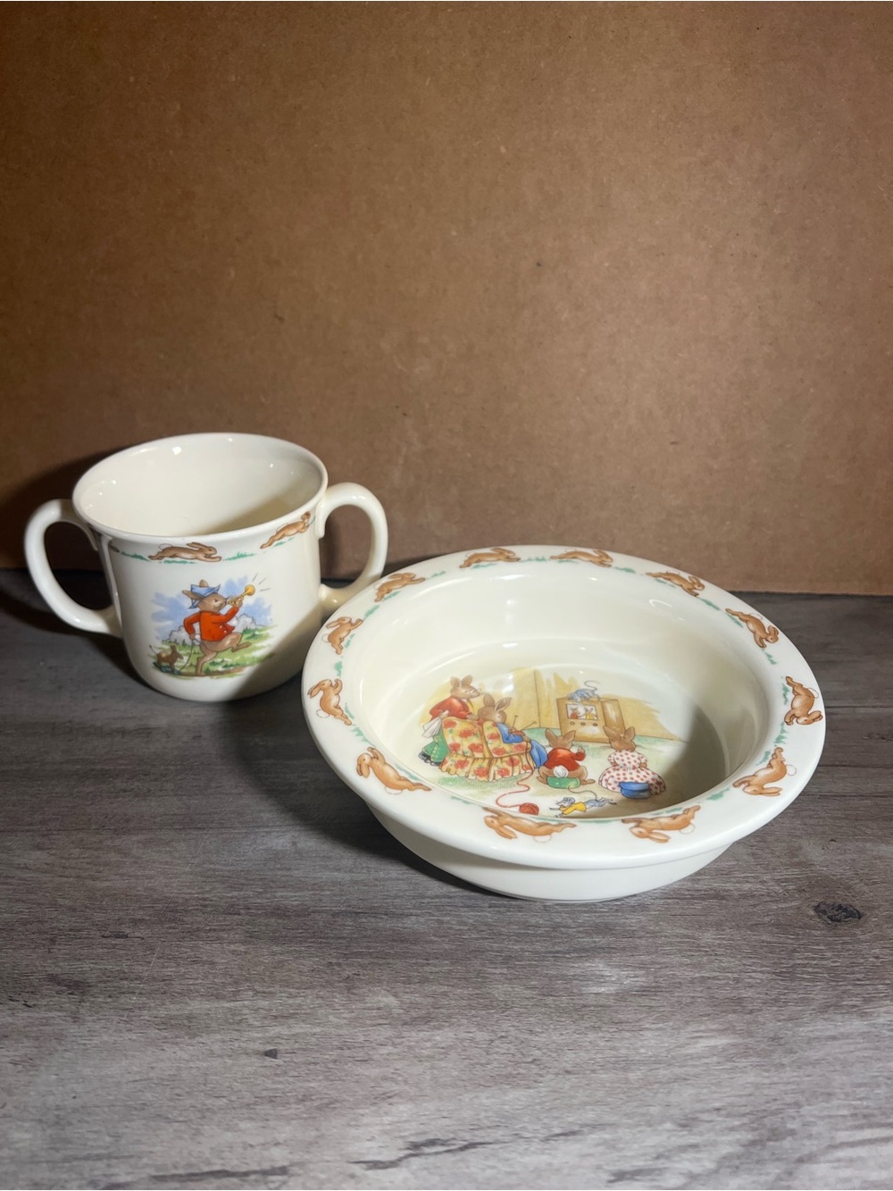 Vintage Bunnykins Royal Doulton Bowl and Cup set of 2